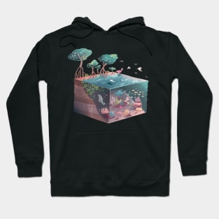 Isometric Coral Reef and Mangrove Ecosystem Hoodie